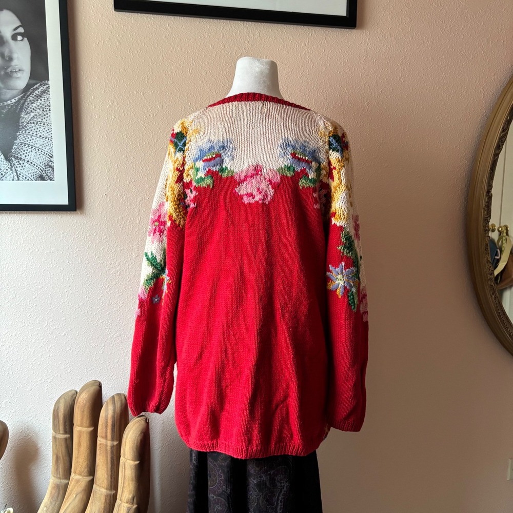 Vintage 80s / 90s Cottagecore Slouchy Oversized Hand Knit Cardigan - Picture 6 of 7